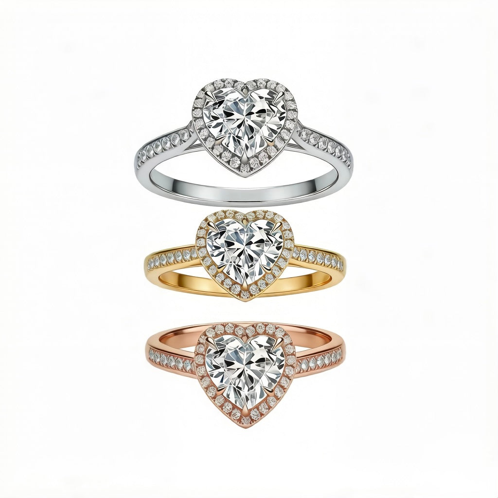 18K Gold Heart Halo Diamond Engagement Ring