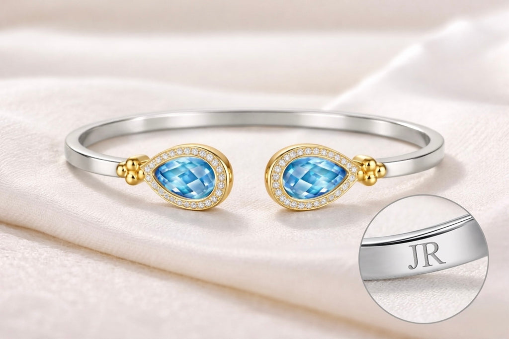 Teardrop Duet Cuff 18K White Gold with JR engraving detail on inner band – JewelryRich