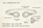 Teardrop Duet Cuff design sketch – Swiss Blue Topaz, pavé diamond melee and milgrain beading detail