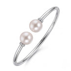 Pearl Duet Cuff 14K White Gold open cuff bangle with freshwater pearls and pavé diamond rondelles – product shot