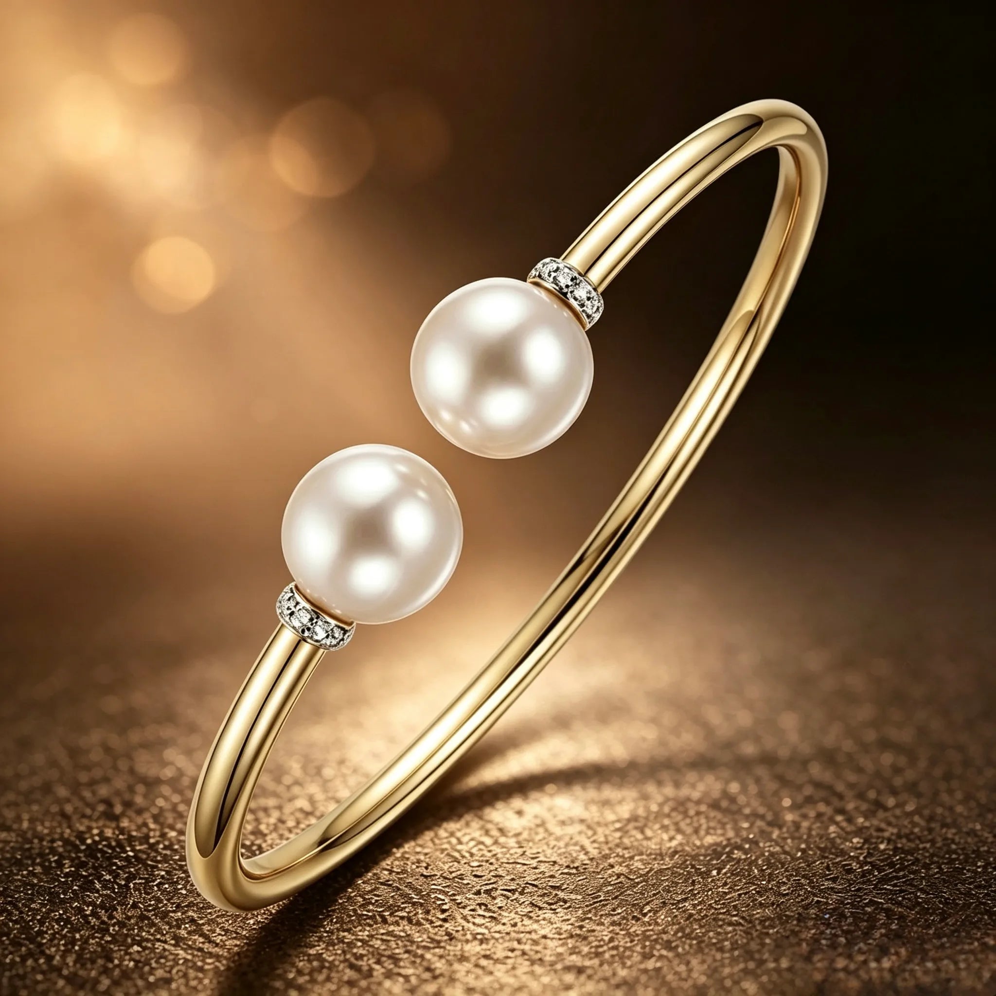 Lumière Duet Cuff with Round Freshwater Pearl, High Luster, 14K Gold & Diamond