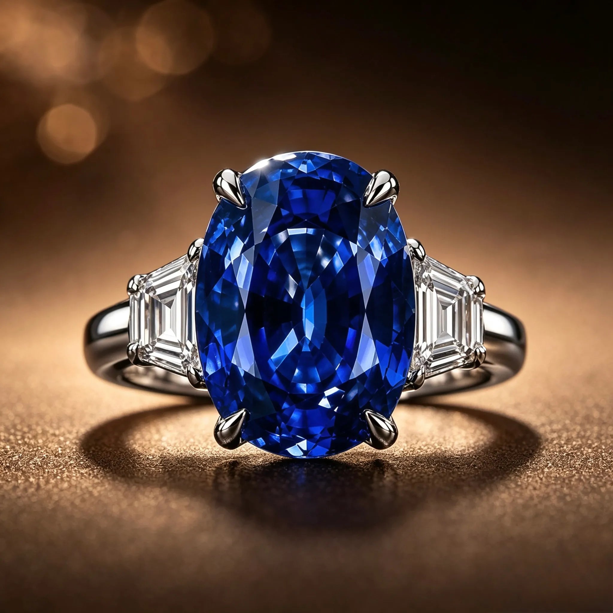 Platinum Ring with an unheated royal blue oval sapphire SSEF Certified Kashmir gemstone