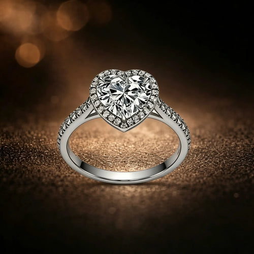 Heart Shaped Halo Engagement Ring 18K white Gold | JewelryRich