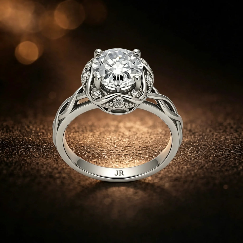 18K white gold engagement ring centers a breathtaking diamond