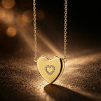 18K Gold Heart locket photo necklace with diamond accents