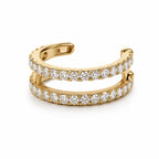Diamond pavé double row ear cuff in 18K yellow gold – front view showing two rows of round brilliant diamonds | JewelryRich