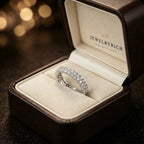 Pavé diamond wedding band in JewelryRich signature gift box, 18K white gold, brilliant diamond setting