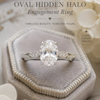 Vintage Oval Hidden Halo Diamond Engagement Ring in Platinum 950, 1.50ct oval brilliant diamond with milgrain detail, JewelryRich