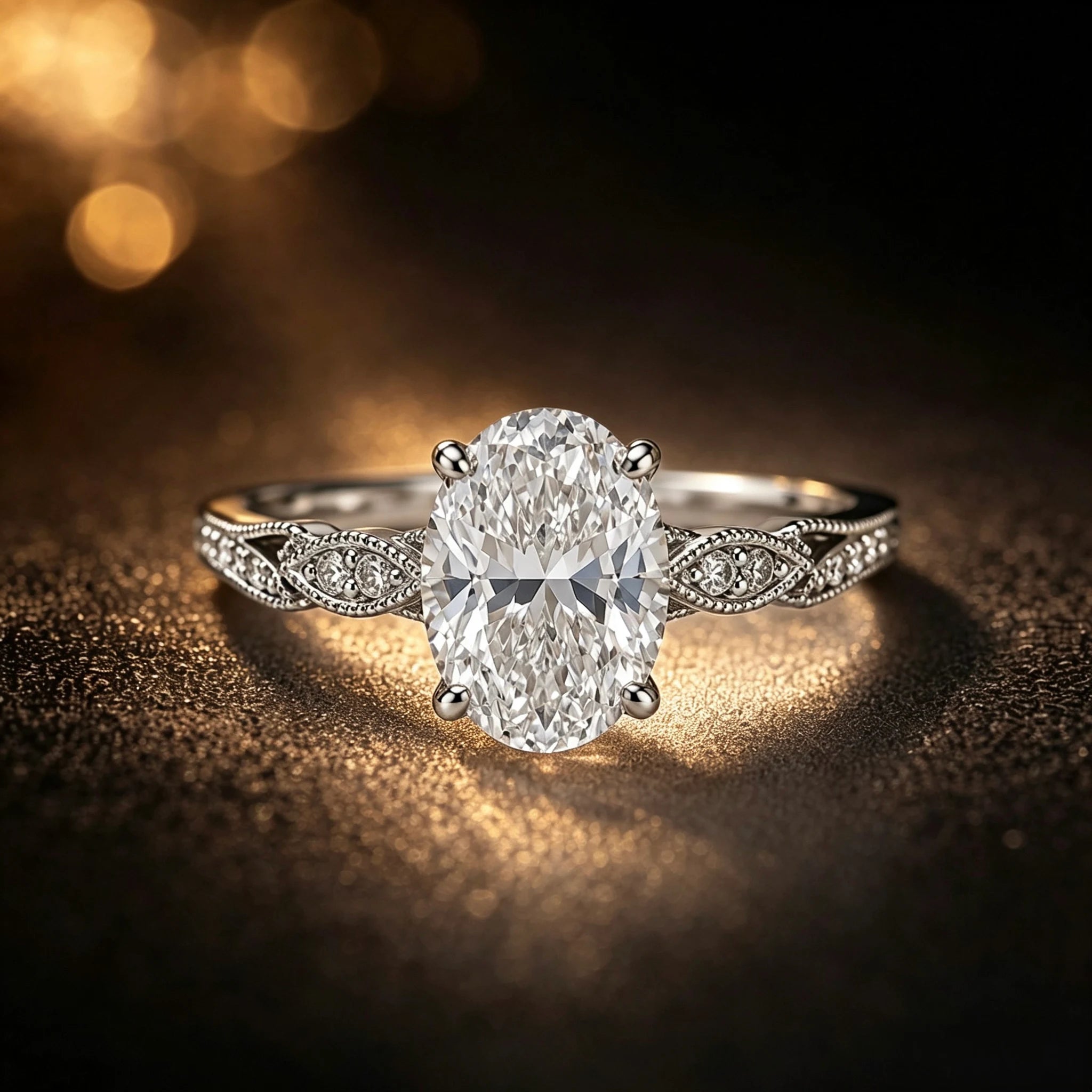 Vintage-inspired oval diamond hidden halo engagement ring in platinum, heirloom design with milgrain detail, JewelryRich
